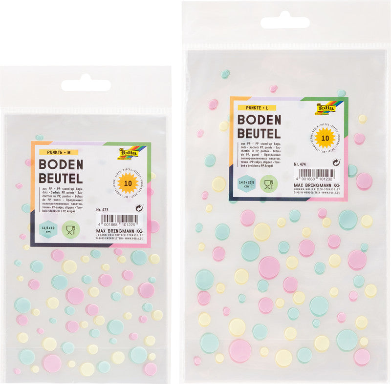 Folia Geschenktüten – Punkte – mit Kreuzboden – 115 × 190 mm – 10 Stk., Kunststoff