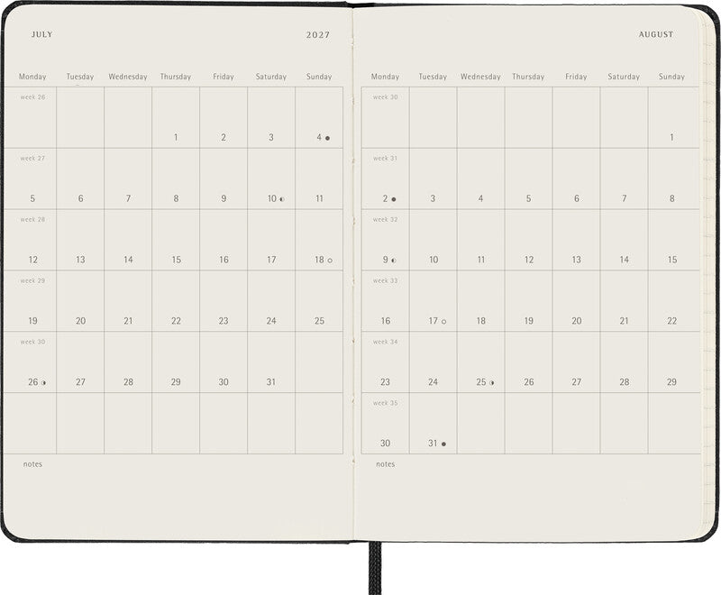 Moleskine Agenda – 1 Woche/2 Seiten, gebunden, 9,0 × 14,0 cm, 2027, Englisch, schwarz, FSC