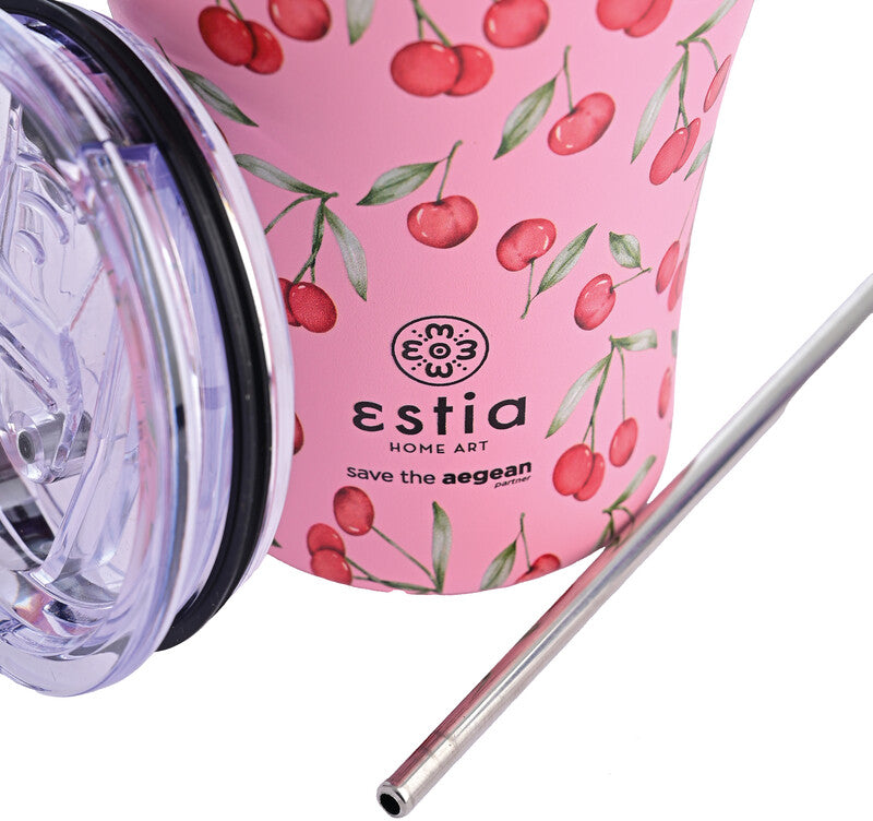 Estia Kaffeebecher – 350 ml, Ø 9,0 cm, H 13,0 cm, Edelstahl, Mehrfarbig, Druckverschluss, Vakuum-isoliert
