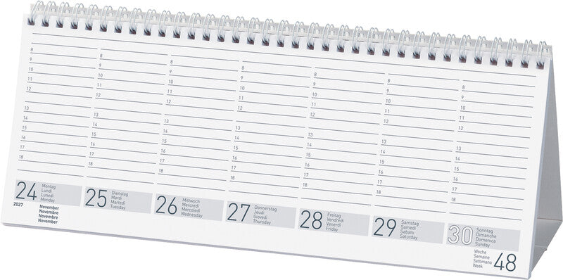 Biella Seplana Wochenplaner – 1 Woche/2 Seiten, Spiralbindung, 29,8 × 11,7 cm, Jan–Dez 2027, mit Ständer, FSC