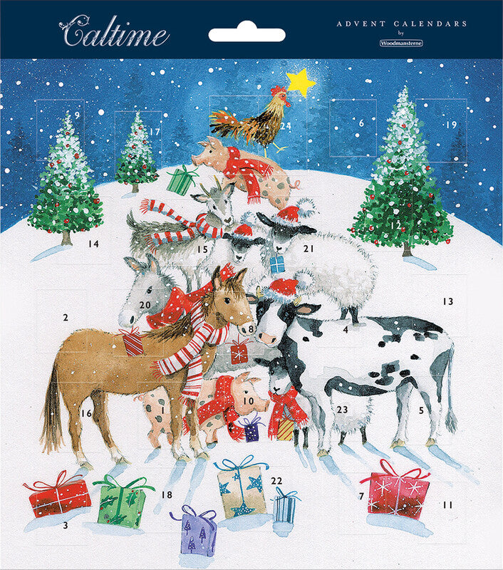Caltime Adventskalender Tiere im Schnee, Karton, sortiert, 21,3 × 21,3 cm, recyclingfähig – eco:plus