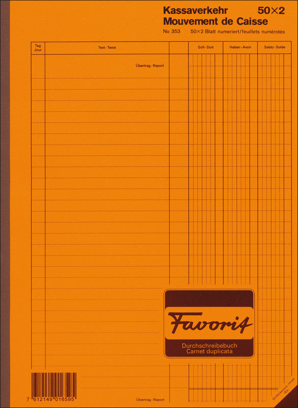 Favorit Formularblock – Kassaverkehr, Deutsch, Französisch, 50 Blatt, A4