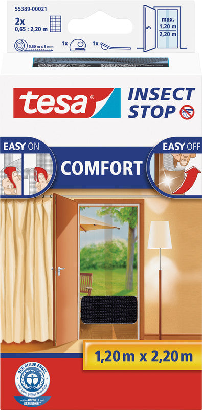 tesa Fliegengitter – für Fenster – 120 × 220 cm – Anthrazit