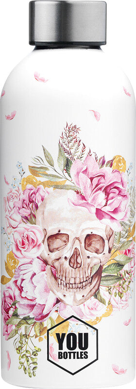 Youbottles Trinkflasche Dual – 0.5 l – Edelstahl, isoliert, Schraubverschluss – Floral Vintage Skull