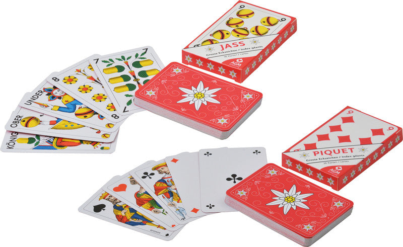 AGM Jasskarten Opti Edelweiss – ab 1 Spieler, d, 36 Karten, 57 × 89 mm, Kunststoff/Papier, mehrfarbig