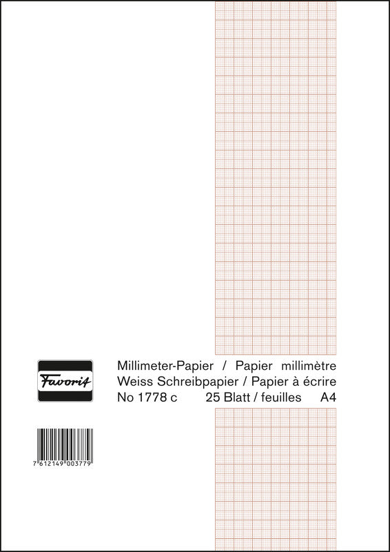 Favorit Millimeterpapier-Block A4 – braunes Raster, einseitig, 80 g/m², 25 Blatt