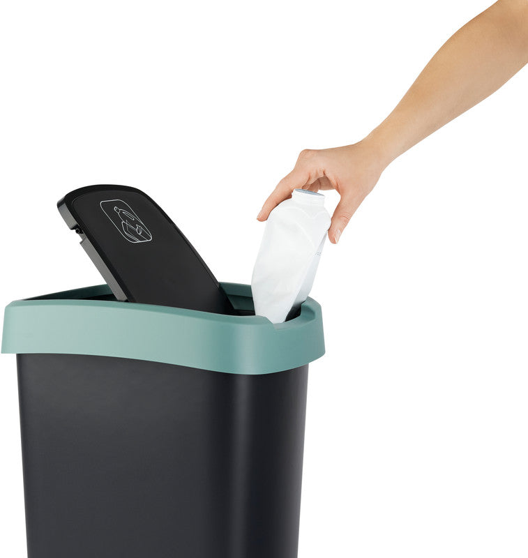 Rotho Abfallcontainer – 25 l – mit Deckel – Kunststoff, Mistelgrün – B × H × T 252 × 476 × 333 mm