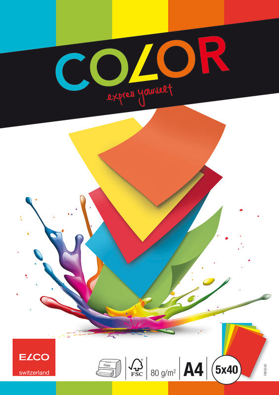 Elco Kopierpapier – A4, 80 g/m², sortiert – für Inkjet, Laser, Kopierer – FSC – 200 Blatt