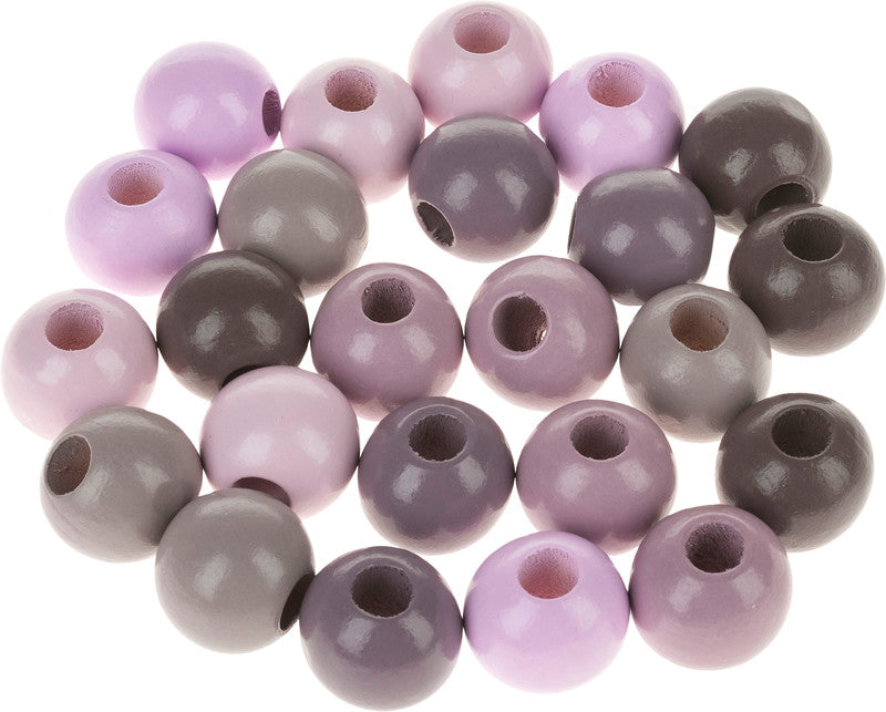 Rico Design Holzperlen rund – Ø 25 mm, Loch-Ø 8 mm, mehrfarbig, 24 Stk.