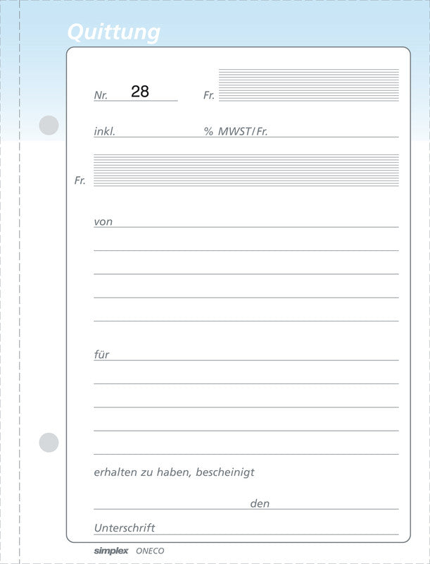 Simplex Formularblock – Quittungen, Deutsch, 100 Blatt, A6