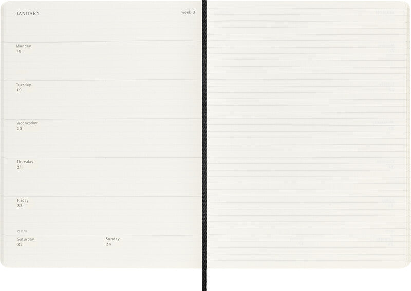 Moleskine Softcover Schüleragenda – 1 Woche/1 Seite, gebunden, 19 × 25 cm, 18 Monate Juli–Dezember, Schwarz, FSC