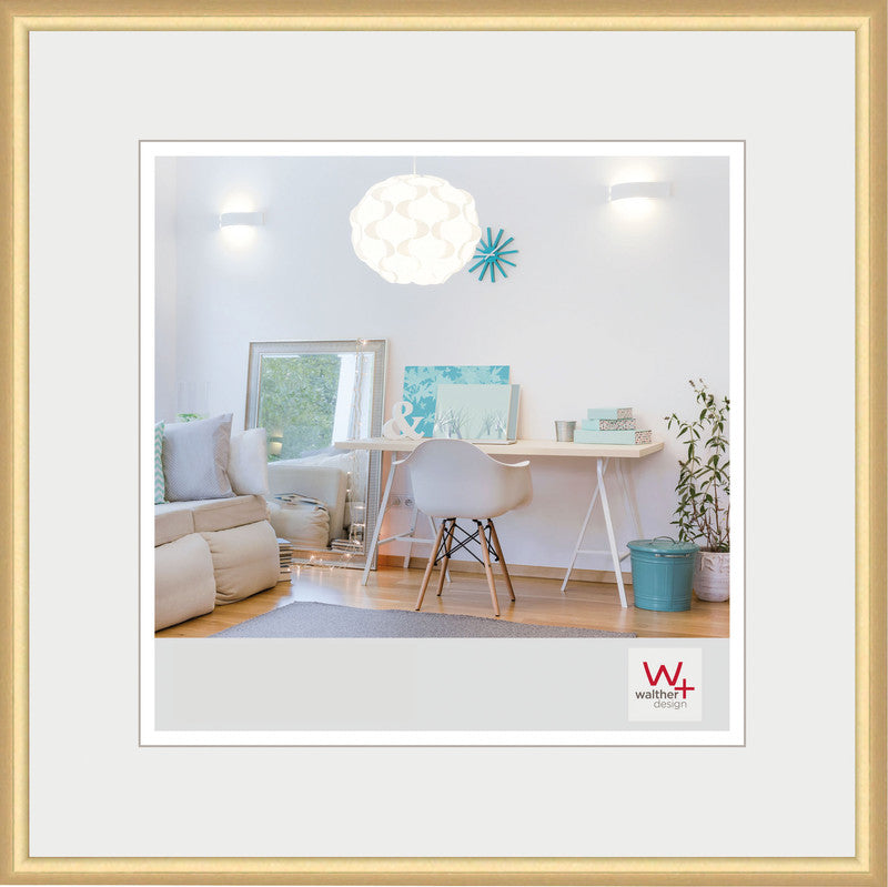 Walther Design Wechselrahmen Kunststoff, gold, 20 × 20 cm, mit Aufsteller und Aufhänger – eco:plus