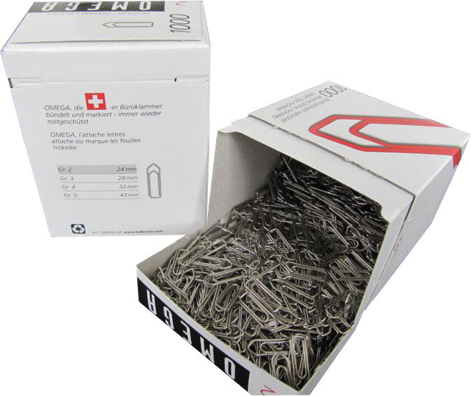 Omega Büroklammern 24 mm – vernickelt, silber – 1'000 Stk.