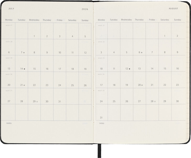 Moleskine Schüleragenda – 1 Woche/1 Seite, gebunden, 9 × 14 cm, 18 Monate Juli–Dezember, Englisch, Schwarz, FSC