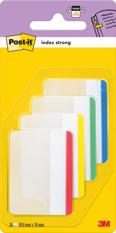Post-It Index Strong Register – 51 × 38 mm, 6-teilig, Kunststoff, farbig, unbedruckt, extra stark