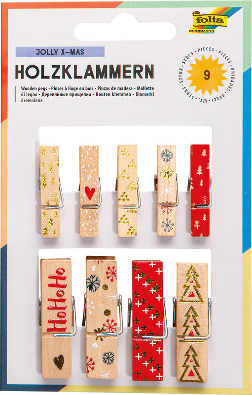 Folia Holzklammern – XMAS I – 9 Stück – Sortiert