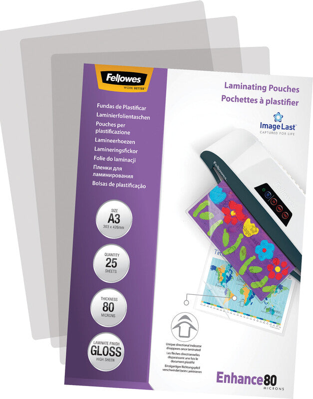 Fellowes Selbstlaminierfolien A3 – 80 µm, glänzend, 25 Stück