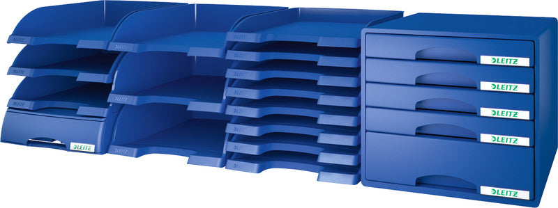 Leitz Briefkorb – mit Griffausschnitt, mit Beschriftungsfeld, matt, blau, B 255 × H 35 × T 357 mm, Serie Slim