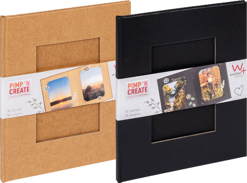 Walther Fotoalbum Pimp 'N Create – für 80 × 120 mm, kraft, mit Bildausschnitt, Karton, 165 × 200 mm