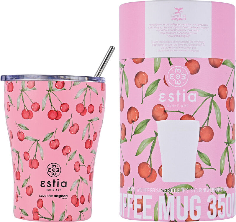 Estia Kaffeebecher – 350 ml, Ø 9,0 cm, H 13,0 cm, Edelstahl, Mehrfarbig, Druckverschluss, Vakuum-isoliert
