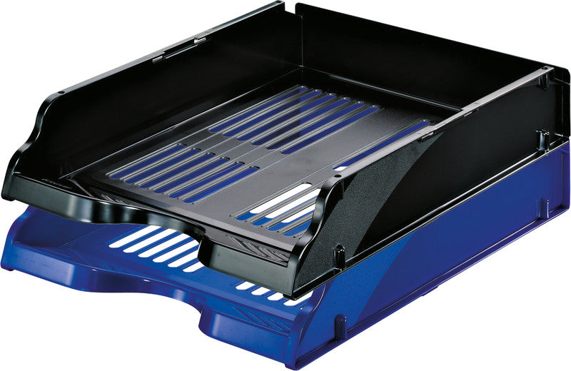 Esselte Briefkorb – mit Griffausschnitt, mit Beschriftungsfeld, glänzend, schwarz, B 260 × H 76 × T 336 mm