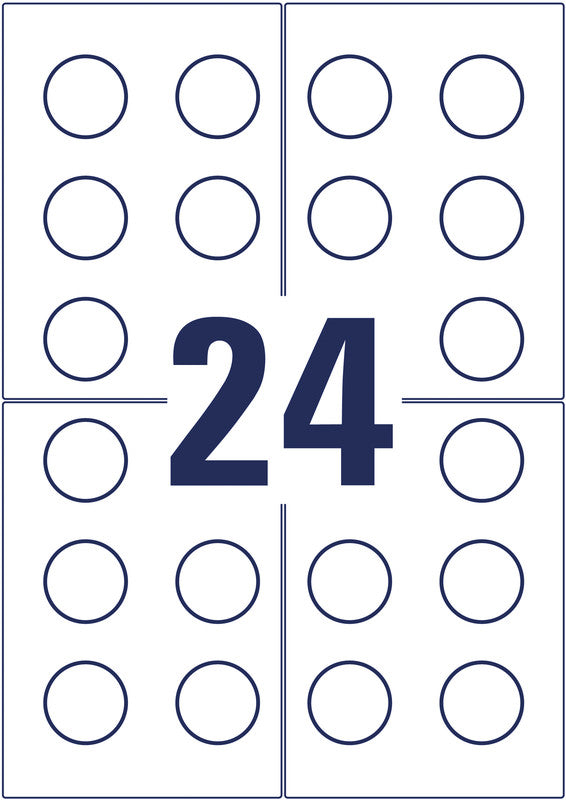 Avery Zweckform – Prüfplaketten, Ø 30 mm, weiss, Kunststoff, permanent, 240 Etiketten (10 Blatt)
