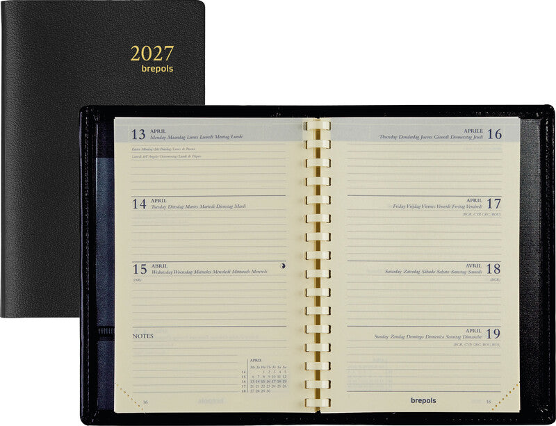 Brepols Delta 834 Agenda – 1 Woche/2 Seiten, Spiralbindung, 8,1 × 12,0 cm, 2026, mehrsprachig, FSC