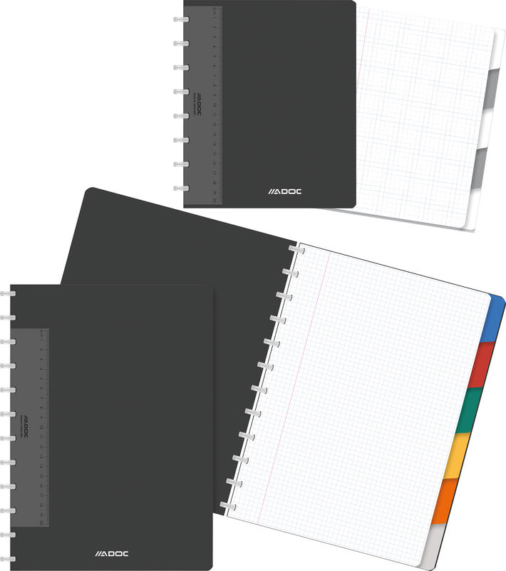 Adoc Heft mit auswechselbaren Blättern, Spiralbindung, 72 Blatt, spezielle Perforierung, 90 g/m² – schwarz
