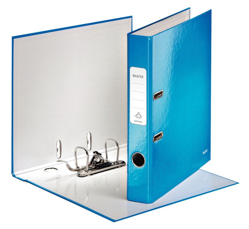 Leitz Ordner – A4 hoch – 2-Ring Hebelmechanik, Rücken 50 mm – blau, Karton, mit Niederhalter, FSC