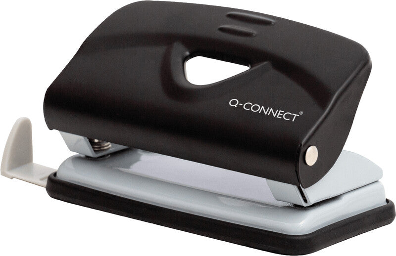 Q-CONNECT Bürolocher – 2-Loch, Lochabstand 80 mm, 10 Blatt, bis A4, Ø5,5 mm – Schwarz/Grau – Metall