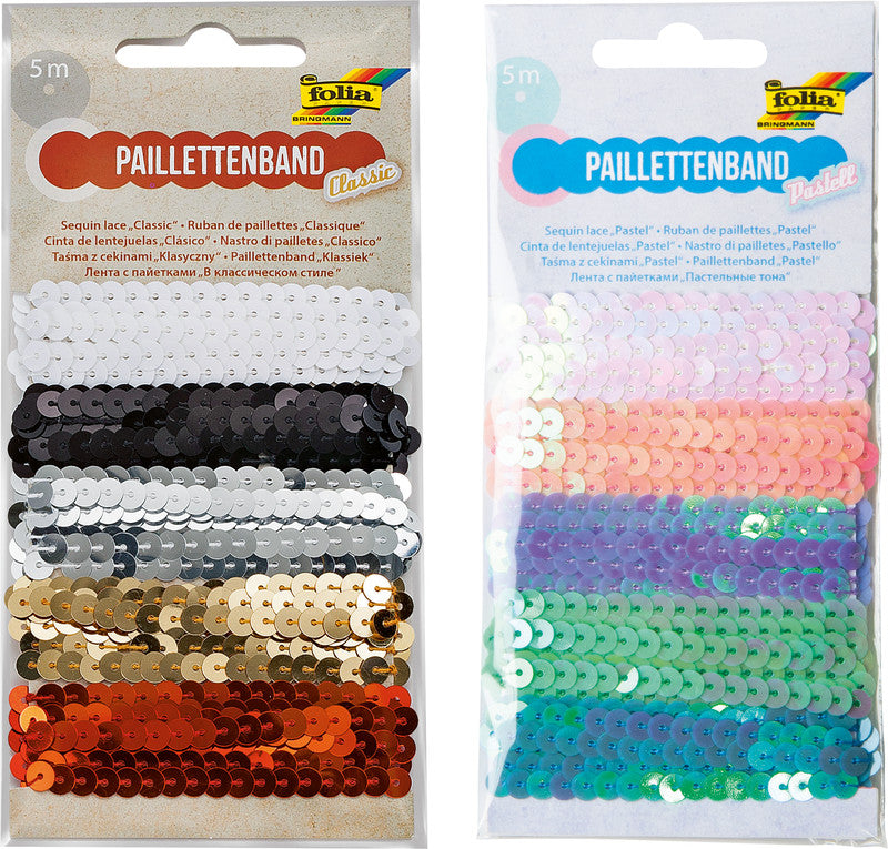 Folia Glatte Paillettenbänder – sortiert – 5 Stück