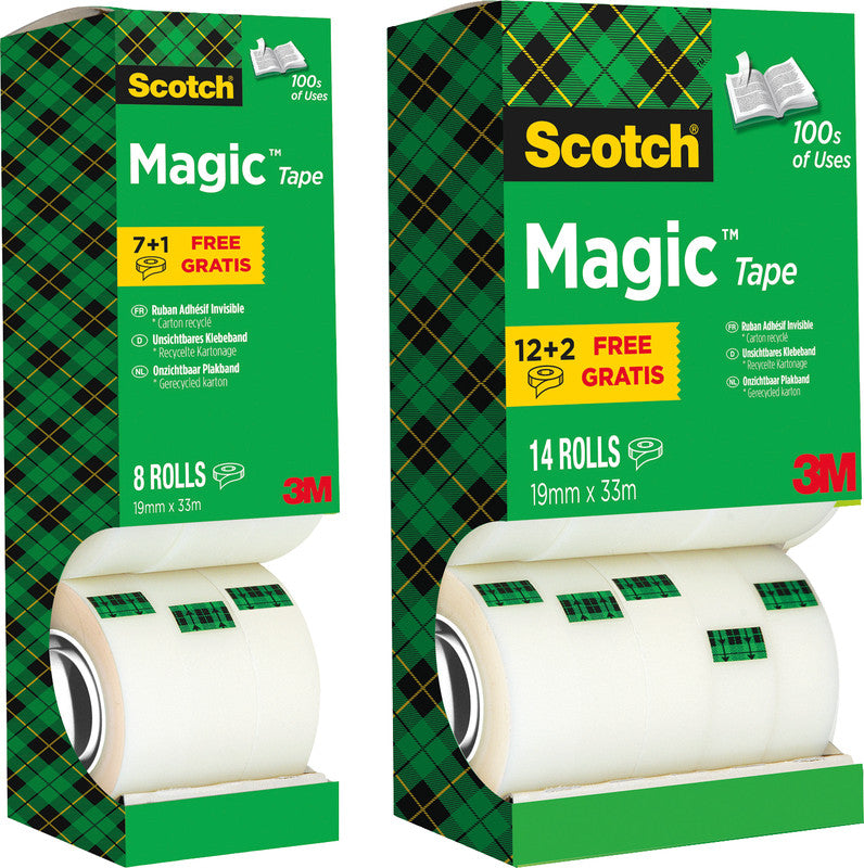 Scotch Büro-Klebeband Magic 810 – unsichtbar, 19 mm × 33 m, transparent, 8 Rollen