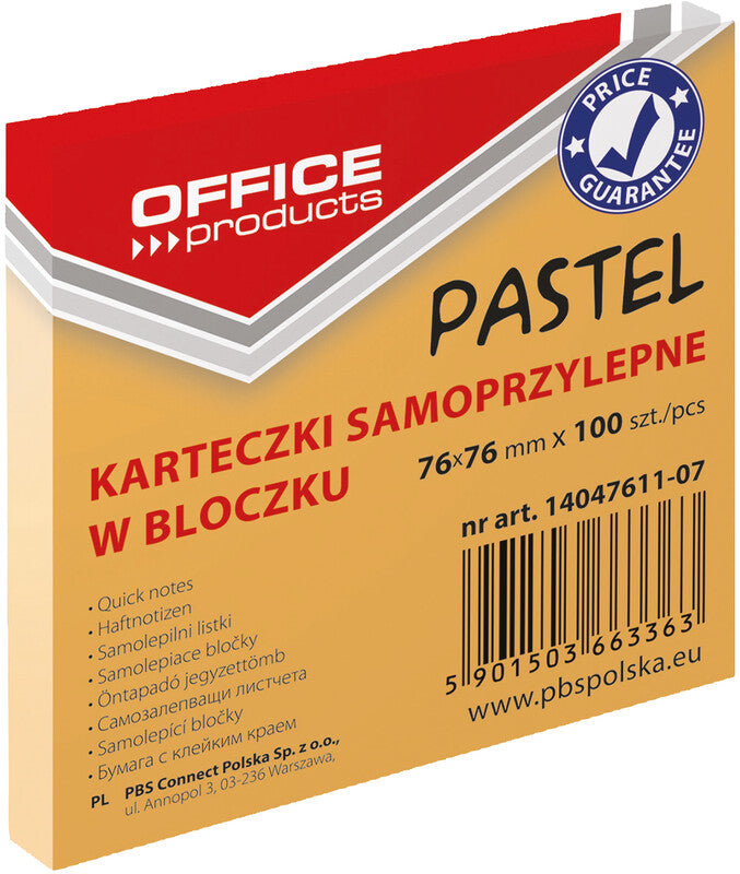 Office products Haftnotizen – 76 × 76 mm – pastellorange, 100 Blatt/Block
