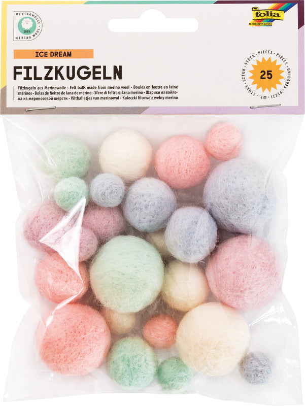 Folia Filzkugeln – sortiert – 25 Stück