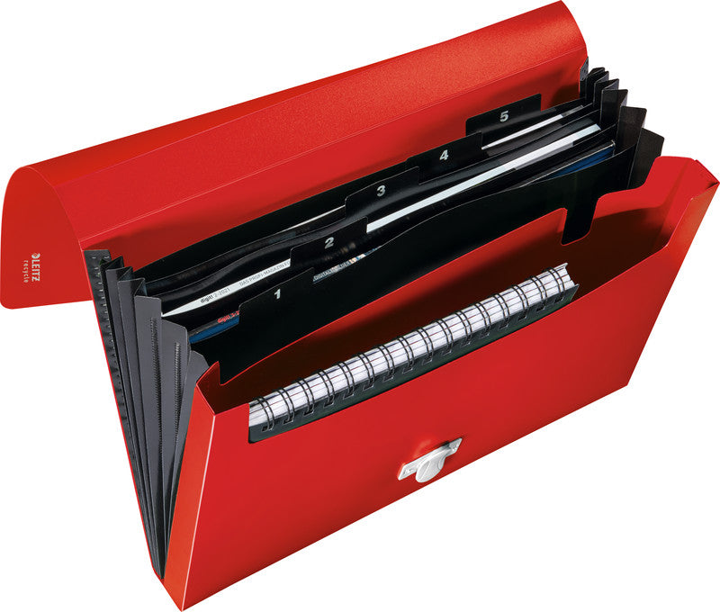 Leitz Dokumentenmappe A4 – 6 Fächer, Kunststoff, Rot, bis 250 Blatt