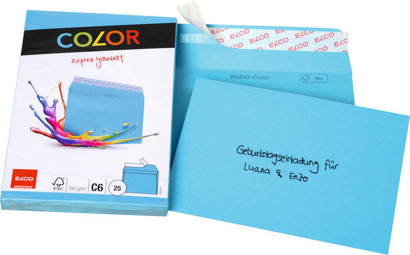Elco Couvert C6, ohne Fenster, selbstklebend, intensivblau, 100 g/m² – 25 Stk.