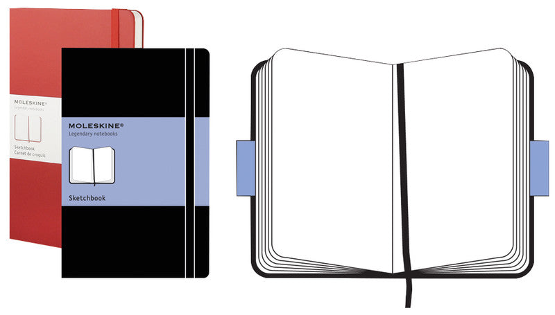 Moleskine Skizzenbuch, 13 × 21 cm, 160 g/m², 104 Seiten, rot, mit Gummiband, Hardcover, säurefrei