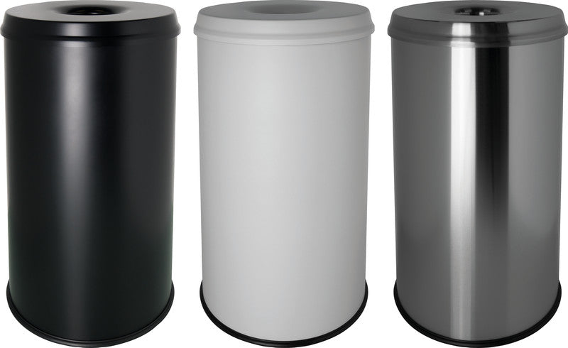 Zwingo Sicherheitspapierkorb – 75 l – Metall, Lichtgrau – Löschkopf, Selbstlöschend – Ø 380 × H 765 mm