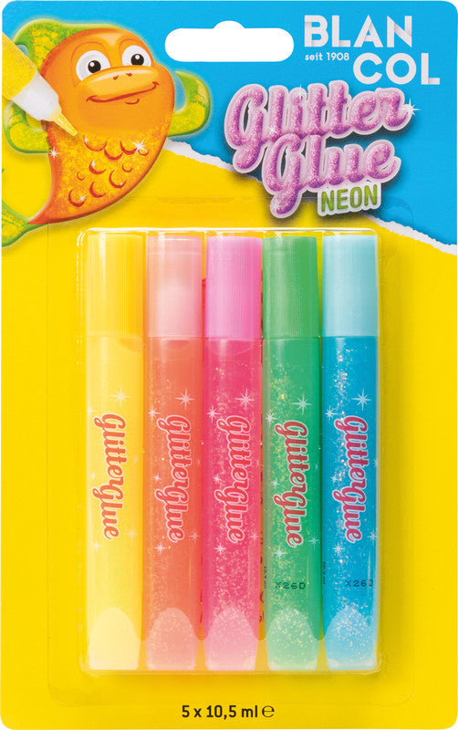 BLANCOL Glitzerkleber Neon – sortiert, 5 × 10,5 ml, für Karton, Papier