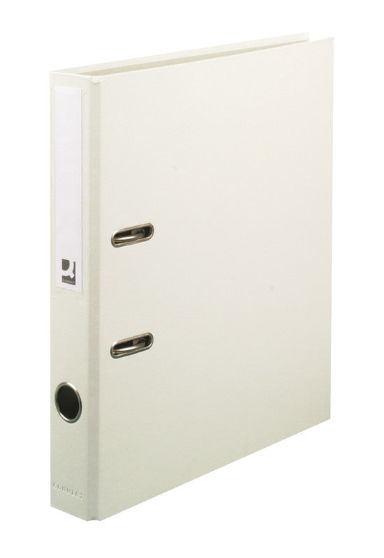 Q-connect Ordner – A4 hoch – 2-Ring Hebelmechanik, Rücken 40 mm – weiss, Karton, mit Niederhalter, FSC