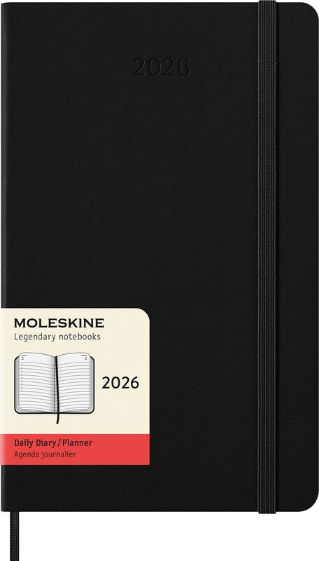 Moleskine Tagesagenda – 1 Tag pro Seite, gebunden, 13 × 21 cm, 2026, 1-Stunden-Takt, schwarz, FSC