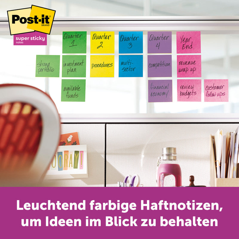 Post-it Haftnotizen Super Sticky – 76×76 mm – sortiert, 6×90 Blatt, PEFC