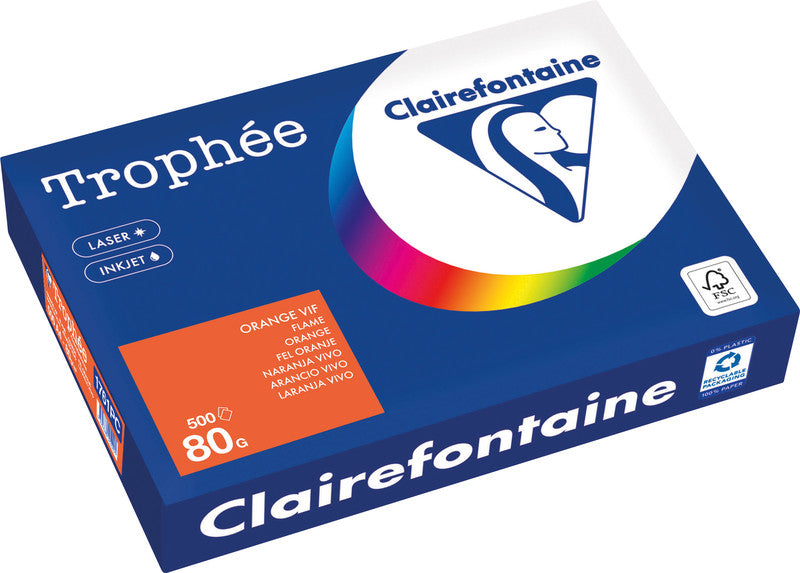 Clairefontaine Kopierpapier – A4, 80 g/m², Orange – für Inkjet/Laser/Kopierer – FSC, EU Ecolabel – 500 Blatt