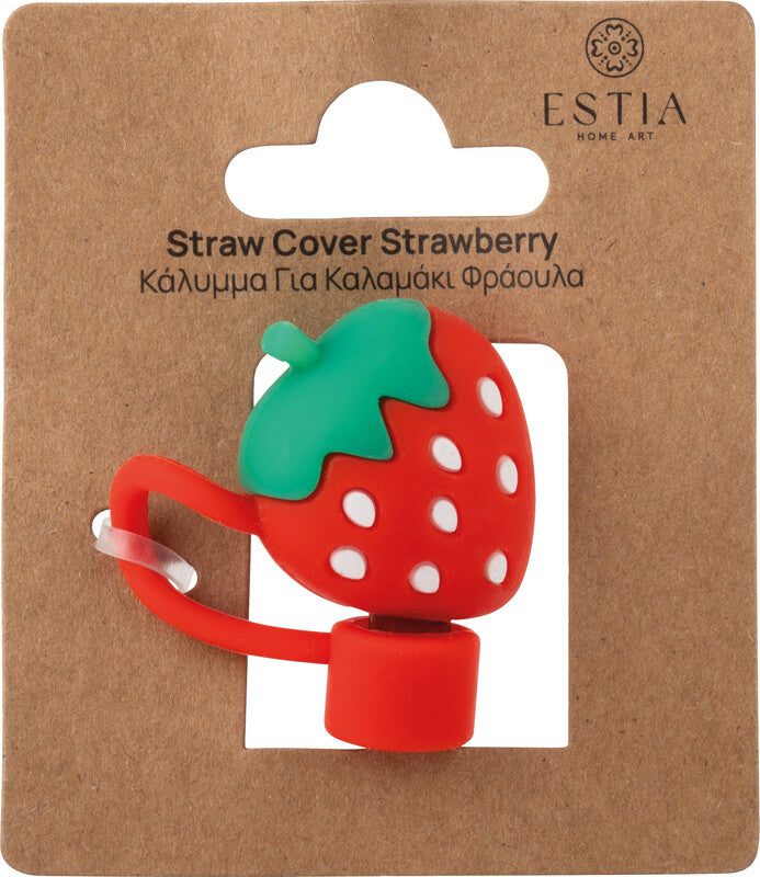 Estia Strohhalm-Schutz 2,5 × 1,8 × 7,5 cm, Silikon, mehrfarbig (Erdbeere)