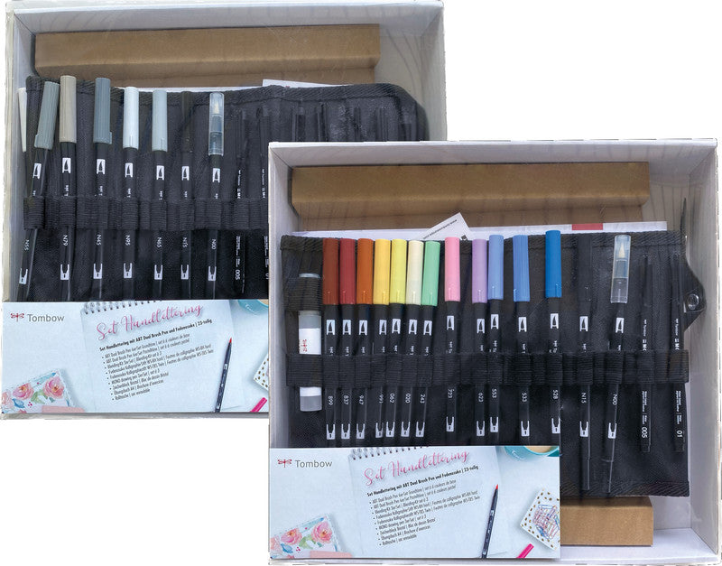 Tombow Geschenkset Handlettering – 13 ABT Brush Pen, 6 Mono Drawing Pen, Übungsbuch, Bristolpapier-Block