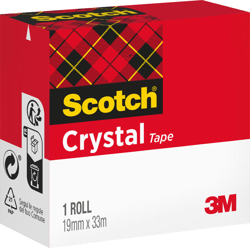 Scotch Büro-Klebeband Crystal – permanent, Kunststoff, 19 mm × 33 m, Kern Ø 25 mm
