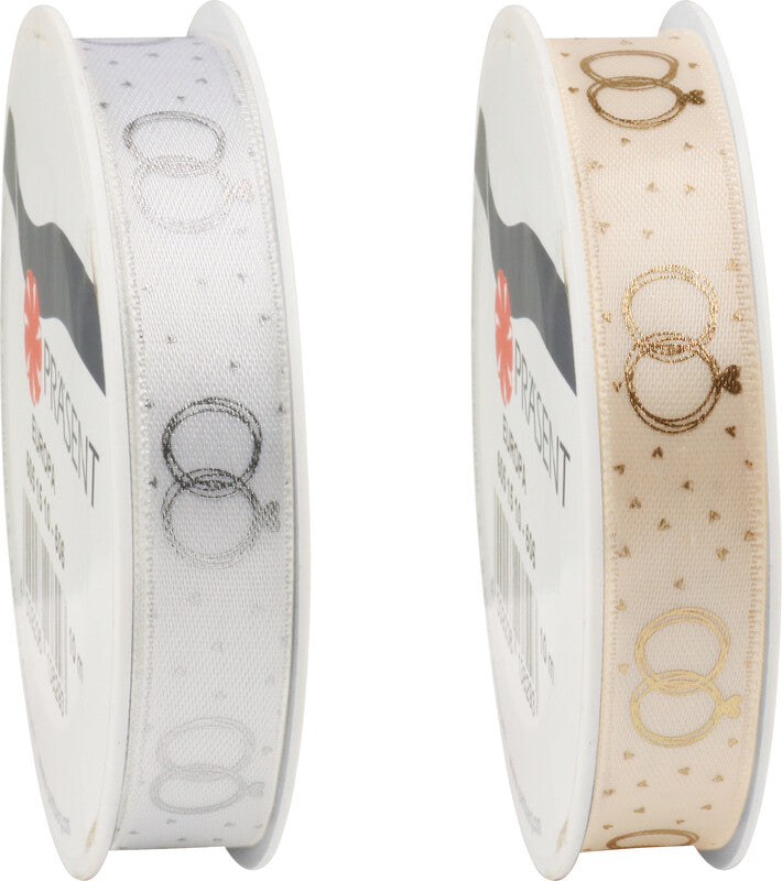 Präsent Geschenkband Alliance – Hochzeit – 15 mm × 3 m – Kunststoff, creme/gold