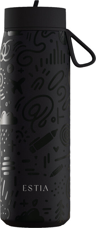 Estia Pulse Isolierflasche 500 ml – Doppelwandig 12 h Heiss/24 h Kalt, Edelstahl, mit Strohhalm