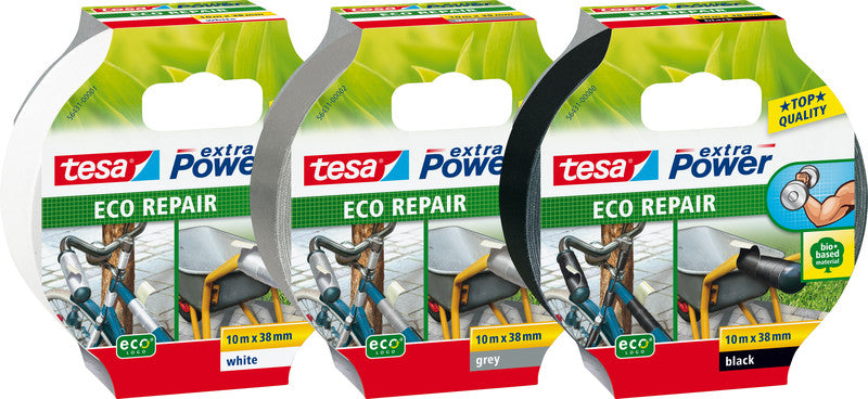 tesa Gewebeband Extra Power Eco Repair – 38 mm × 10 m, weiss, extra stark, eco:plus