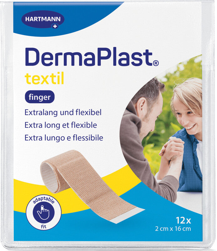 DermaPlast Textiler Fingerverband – hypoallergen, elastisch – braun – 20 × 160 mm – 12 Stk.